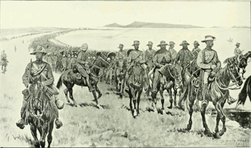 Boer commandos heading to the front at the start of the war.