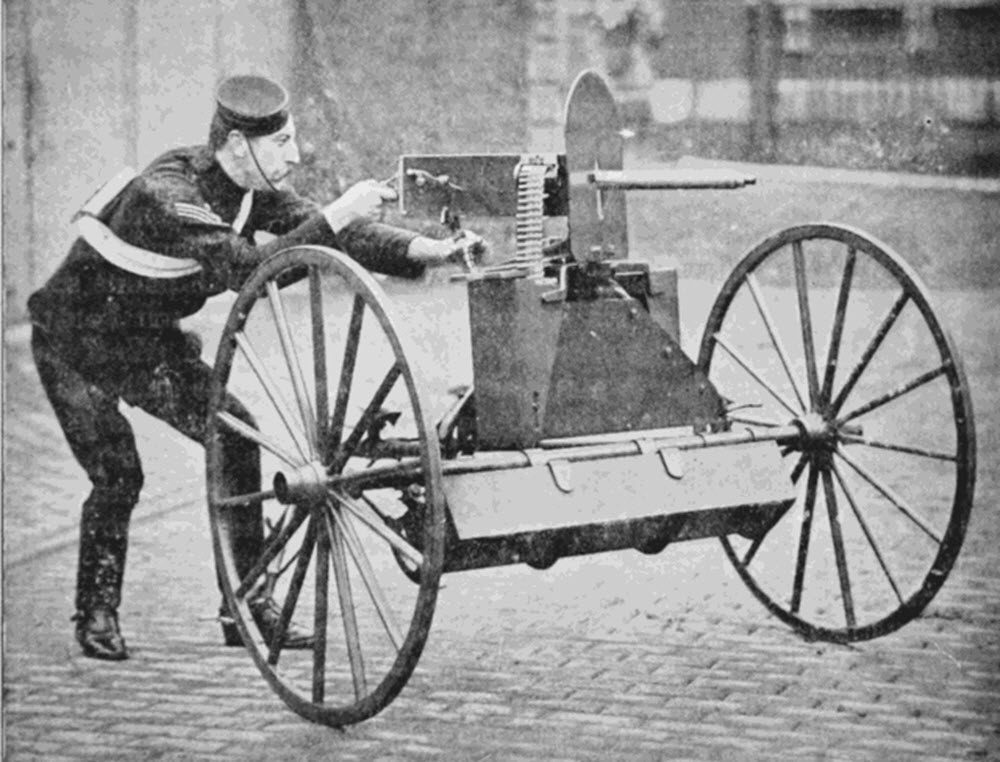 A British Maxim Machine Gun on Wheels