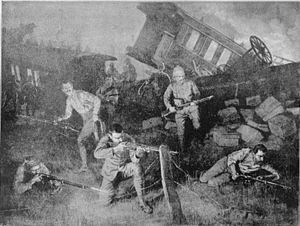 British Troops Defending a Train Derailed by the Boers